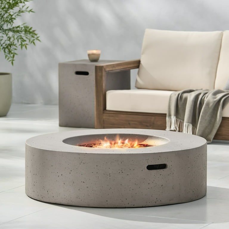Hayes Circular 50K BTU Outdoor Gas Fire Pit Table with Tank Holder, Grey Hayes Circular 50K BTU Outdoor Gas Fire Pit Table with Tank Holder, Grey