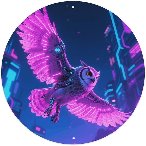 Circular Aluminum Owl Wall Art Vintage Metal Hanging Sign With Pre-Drilled Holes 8 Inch for Living Room Bedroom Bathroom Bar Porch Farmhouse Decor