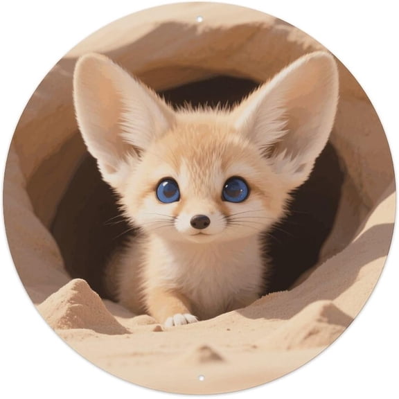 Circular Aluminum Wall Art Sign Fennec Fox In Den Vintage Metal Hanging Decor With Pre-Drilled Holes For Living Room Bedroom Bathroom Bar Porch Farmhouse 8 Inch
