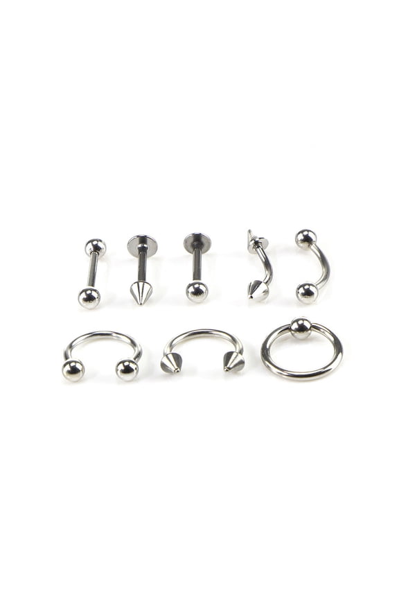 Circular Barbell Body Jewelry 8Pcs, QQZ Stainless Steel Horseshoe Spike Piercing, .2mm Thick 8mm Length 3mm Spike Size for Nose Lip Cartilage, Silver