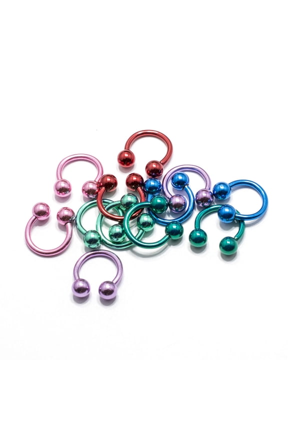 Circular Barbell Horseshoe Ring 10pc Anodized Surgical Steel Septum Lip 14G 16G