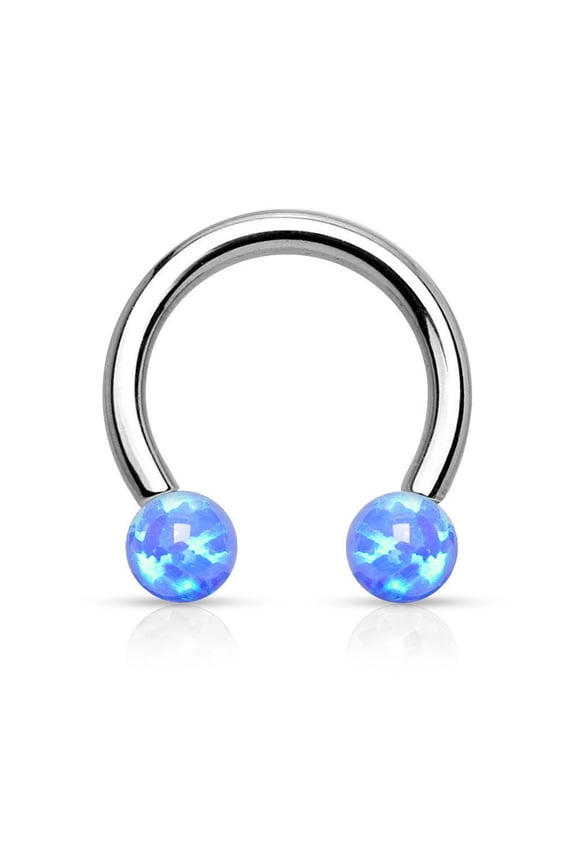 Circular Barbell Ring Internally Threaded Horseshoe Synthetic Opal Balls 14G 16G