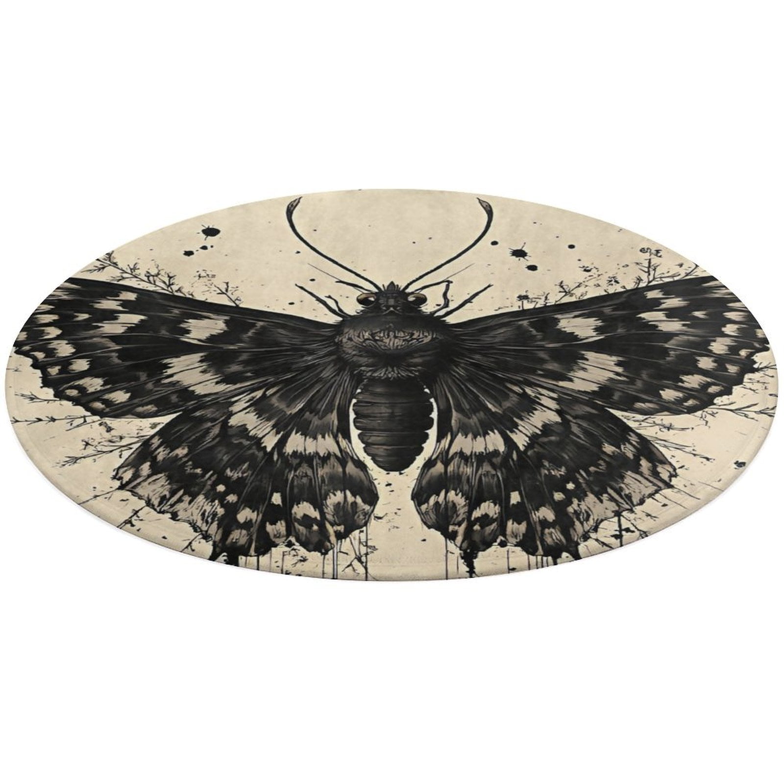 Circular Carpet Floor Mat Elegant Black Moth Art Living Room Sofa Room ...