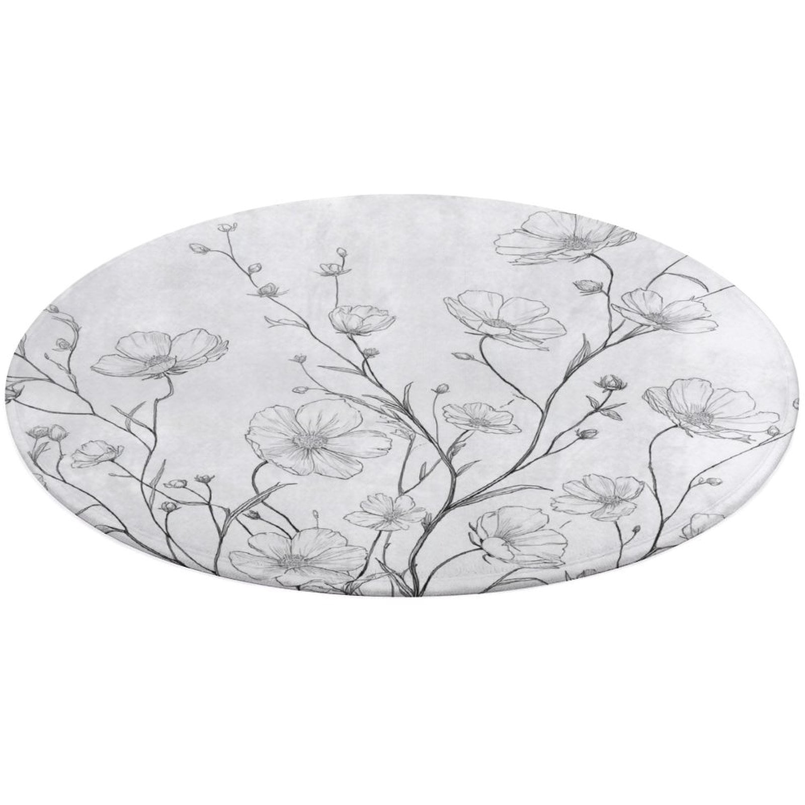 Circular Carpet Floor Mat Elegant Line Drawing Cosmos Flowers Living ...