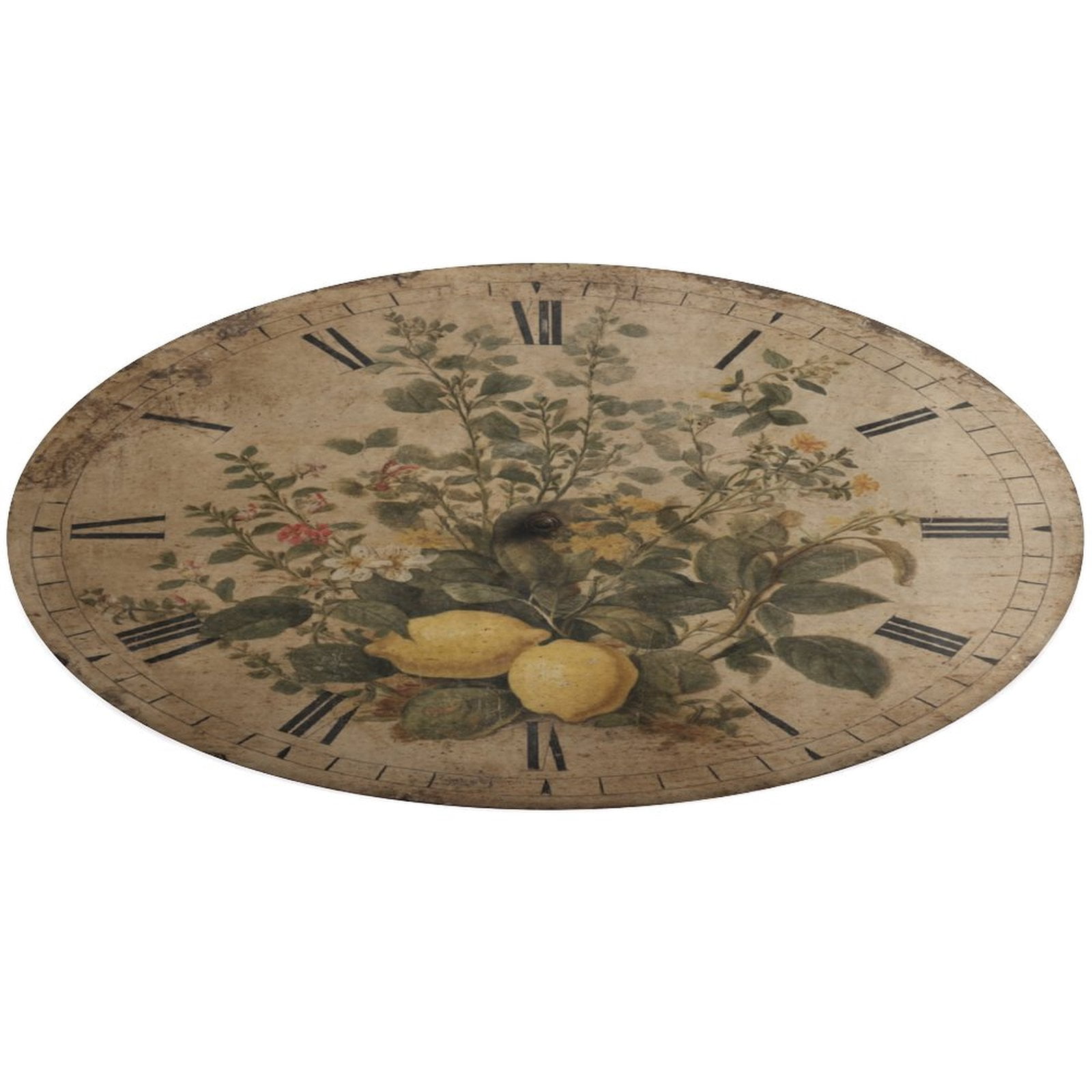 Circular Carpet Floor Mat Floral Lemon Clock Face Art Living Room Sofa ...