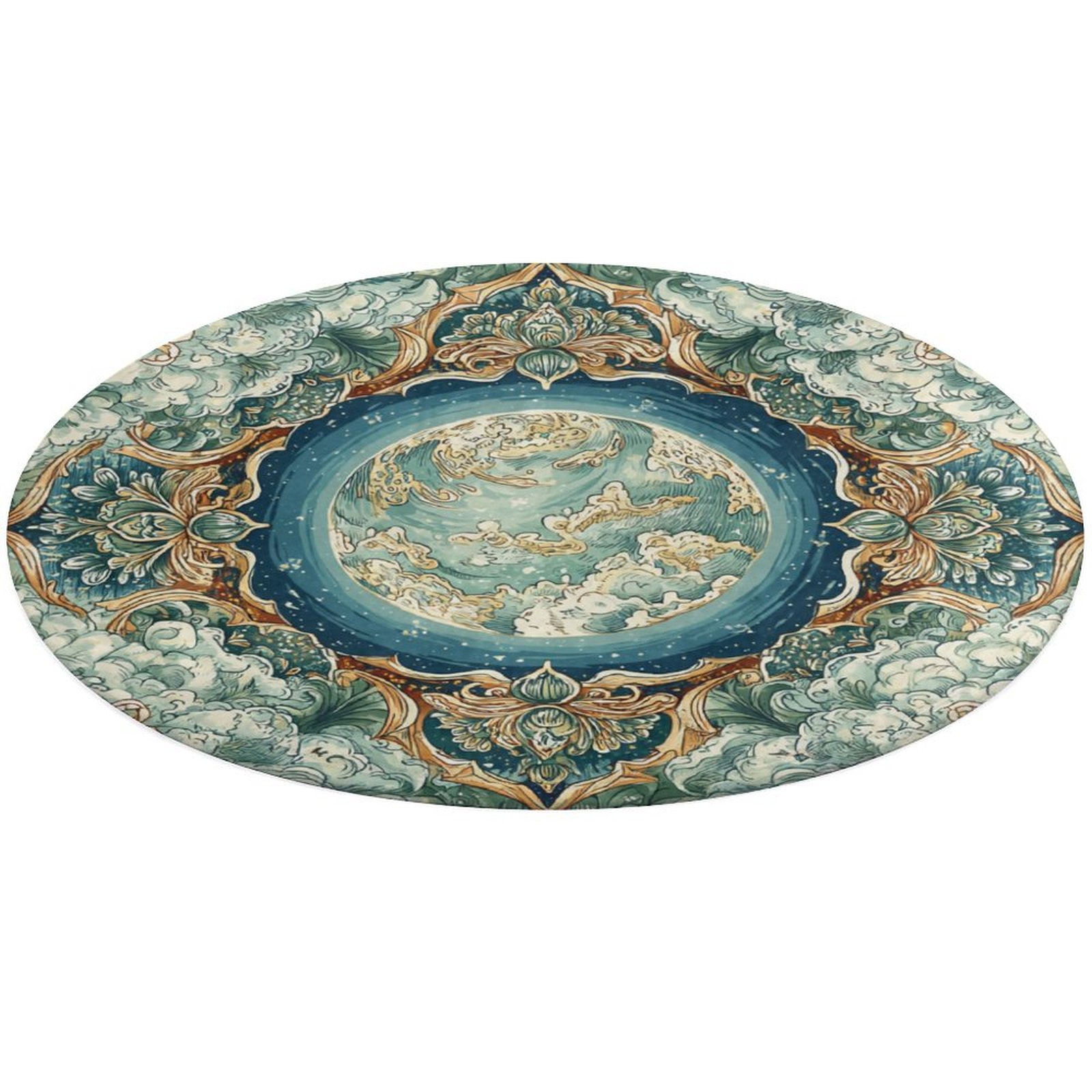 Circular Carpet Floor Mat Ornate Frame Encircles Earth Clouds Stars ...