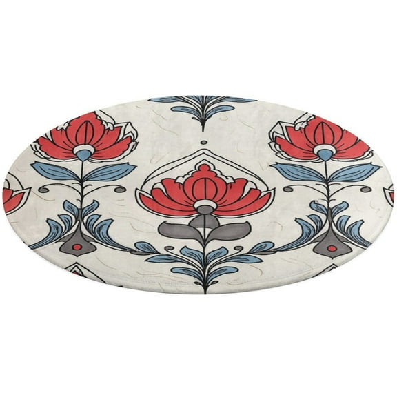 Circular Carpet Floor Mat Red Floral Pattern Cream Background Design Living Room Sofa Room Bed Rug Bedroom Carpets Design Home Decoration Rugs