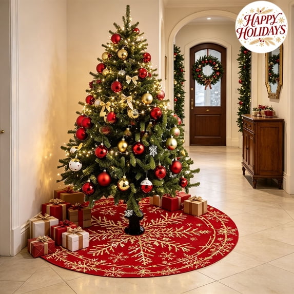 Circular Christmas Tree Skirt 47.24x47.24x0.08IN - Christmas Decorations, Decor, Holiday, Xmas, Festive, Seasonal, Home, Indoor, Outdoor, Party Supplies, Gifts, Ornaments