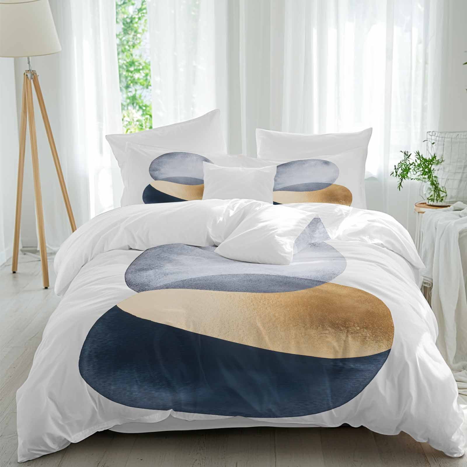 Circular Color Block Queen Duvet Cover Set, Modern Geometric 4 Piece ...