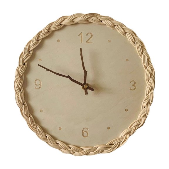 Circular Digital Silent Clock Wall Clock, Wooden Rattan Weaving Design, Beige Homestay Decoration Wall Hanging For Quiet Spaces, 27x27x3cm