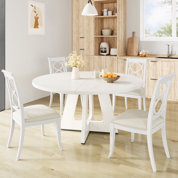 Circular Dining Table for 4–6 People – Wooden Pedestal Base, Modern Kitchen & Dining Room Furniture (Table Only)