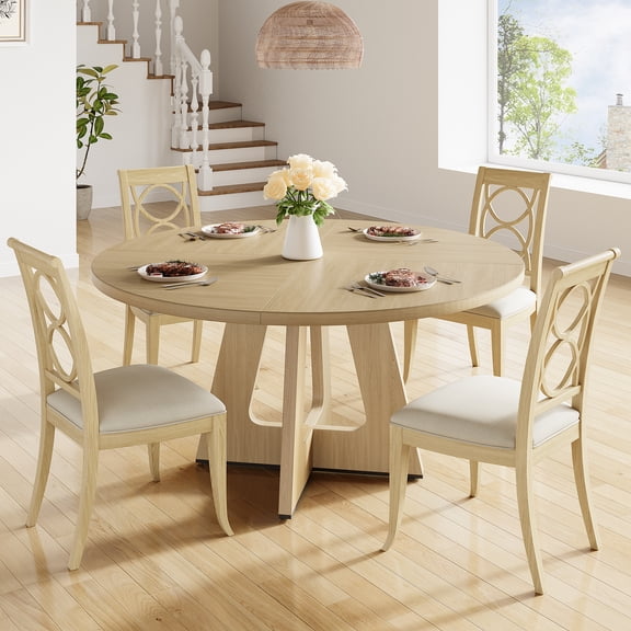 Circular Dining Table for 4–6 People – Wooden Pedestal Base, Modern Kitchen & Dining Room Furniture (Table Only)