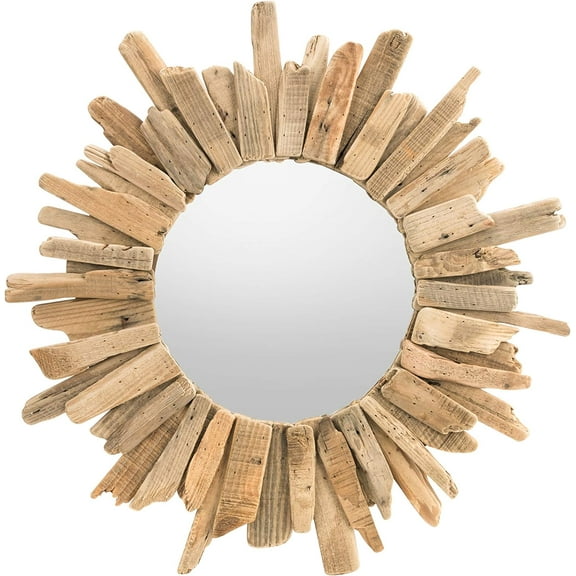 Circular Driftwood Natural Brown 23 X 23 Wood And Glass Wall Mounted Mirror