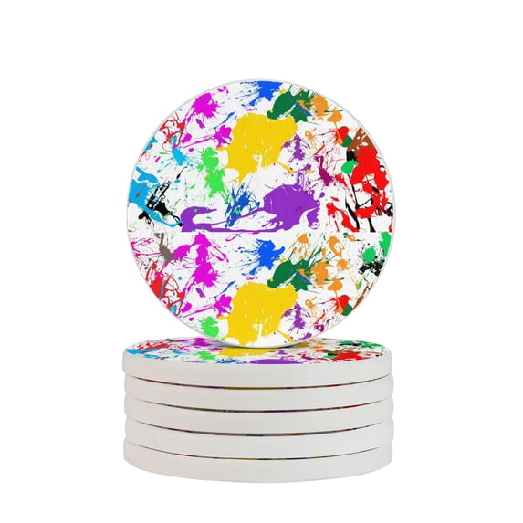 Circular Drink Coasters Set Colorful-Splashes- Beautiful Home Decor Diatomite Heat-Resistant Diatomite Protect Table Countertop