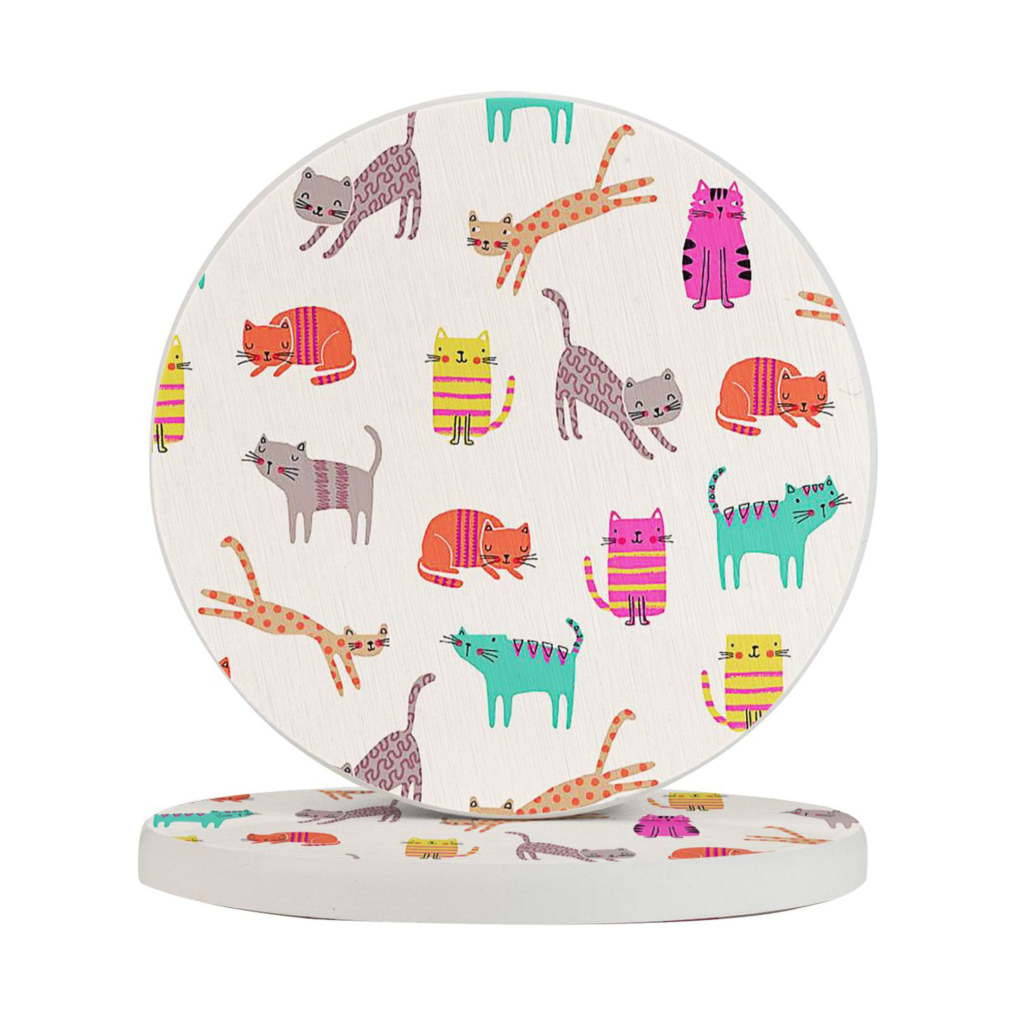 Circular Drink Coasters Set Cute Cat Beautiful Home Decor Diatomite ...