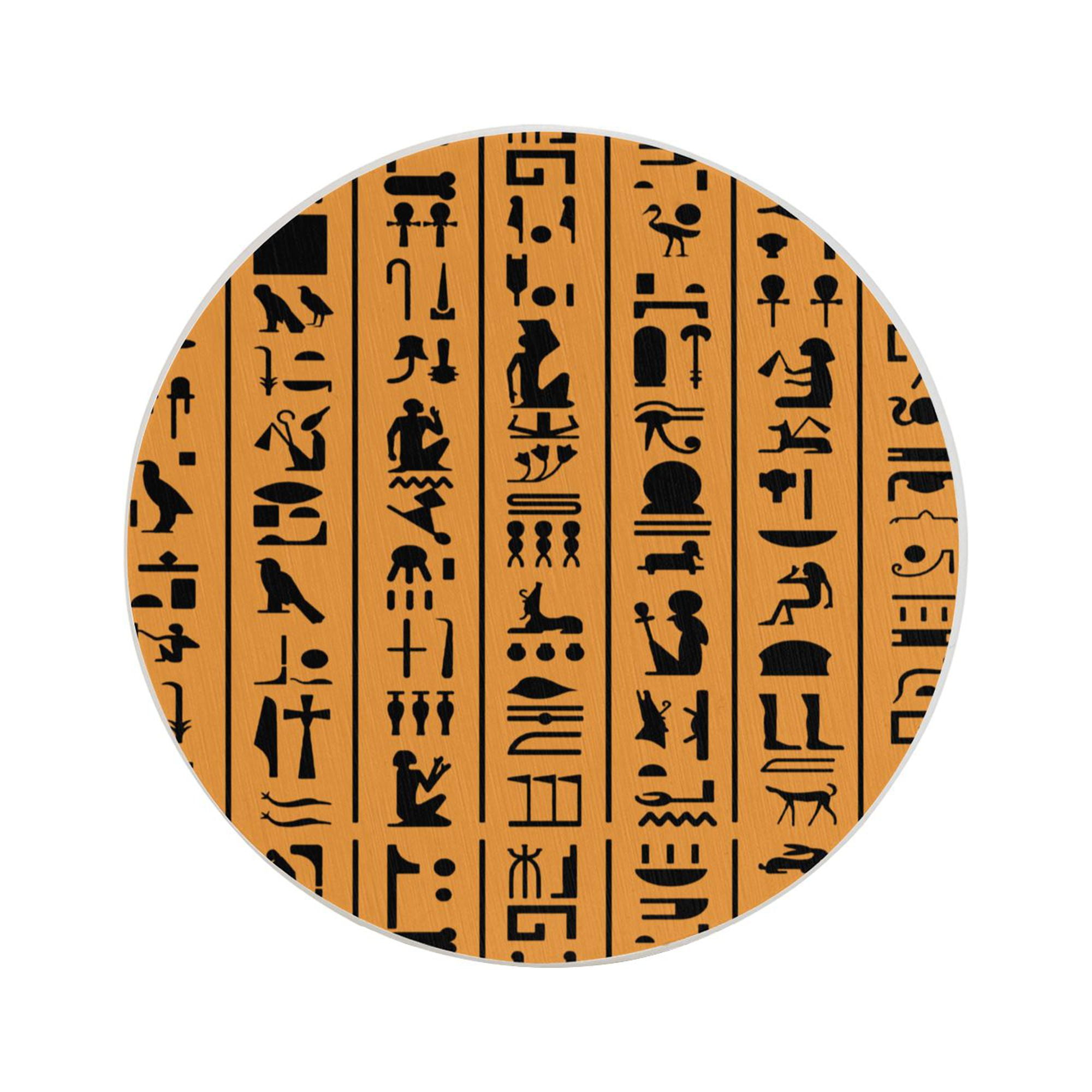 Circular Drink Coasters Set Egyptian Hieroglyphs Or Ancient Egypt