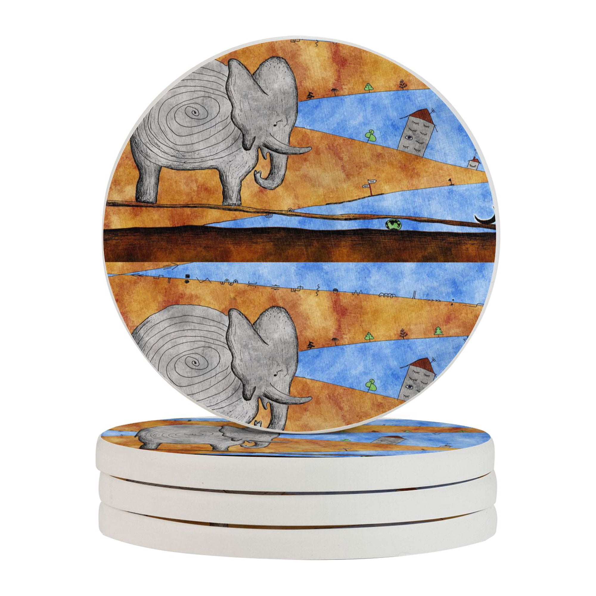 Circular Drink Coasters Set Elephant Beautiful Home Decor Diatomite ...
