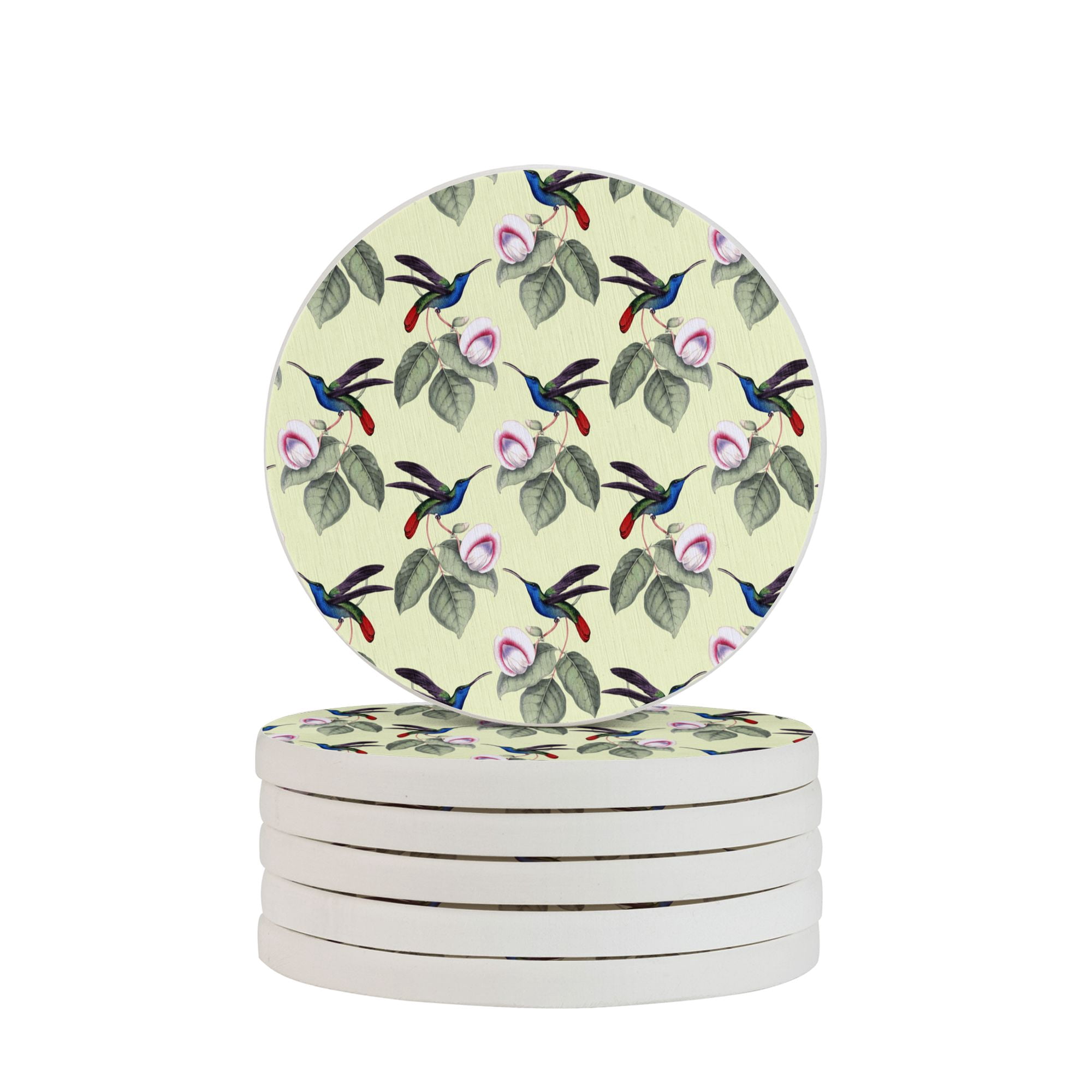 Circular Drink Coasters Set Hummingbird And Flower Beautiful Home Decor ...