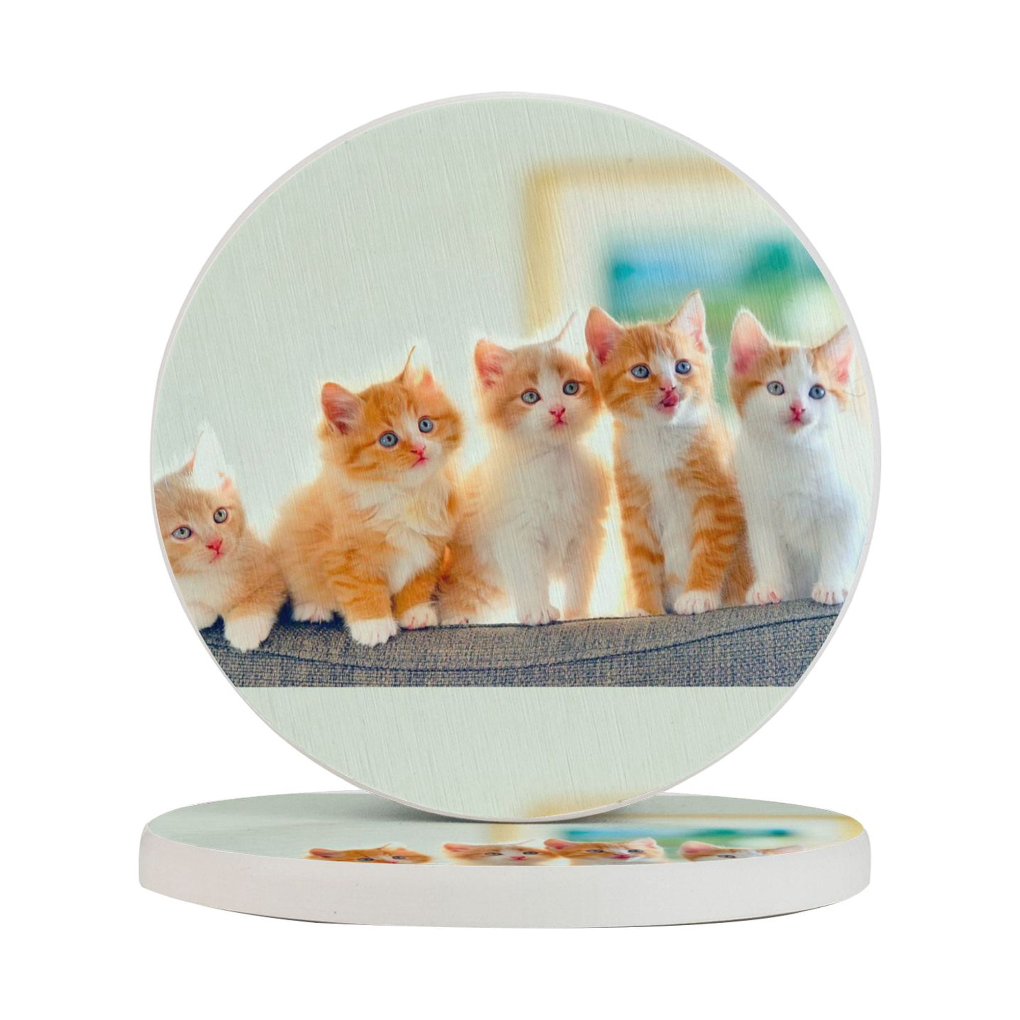 Circular Drink Coasters Set With Cute Cat Motif Beautiful Home Decor ...