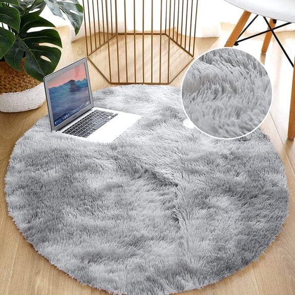 Circular Faux Fur Sheepskin Style Rug Tie-Dye Faux Fleece Chair Cover Seat Pad Soft Fluffy Shaggy Area Rugs for Bedrooms Living