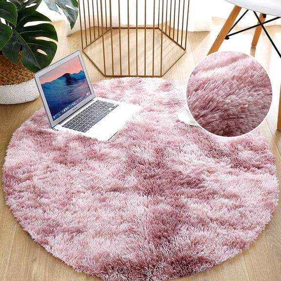 Circular Faux Fur Sheepskin Style Rug Tie-Dye Faux Fleece Chair Cover Seat Pad Soft Fluffy Shaggy Area Rugs for Bedrooms Living