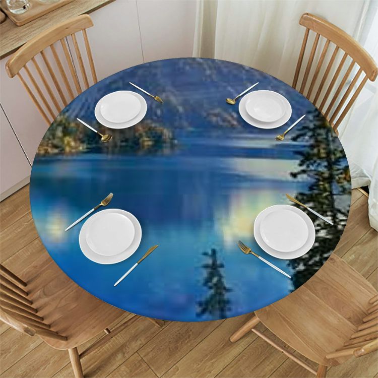Circular Fitting Tablecloth Elasticity Snowy Mountains Lakes and