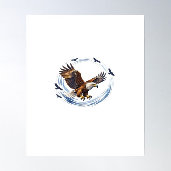 Circular Flight Of The Majestic Bald Eagle Nature Design Unframed Paper Print