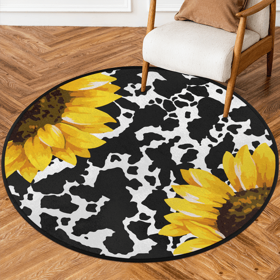 Circular Floor Mat,Non-Slip Round Bath Rug for Bathroom,Living Room 36.2x36.2 Inche Soft Absorbent Low Pile Floor Mats,Cow Print Design