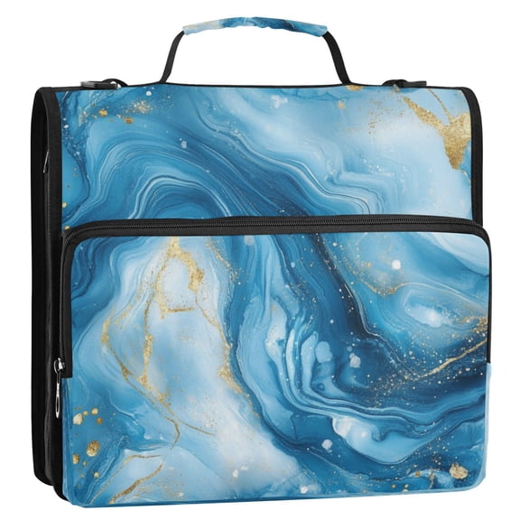 Circular Folder Package 13.6*3.5*12.4 Inches ,Binder BagBinder OrganizerZipper Binder3 Ring Binder ,Suitable for Work Beautiful Blue Marble