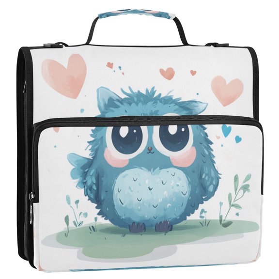 Circular Folder Package 13.6*3.5*12.4 Inches ,Binder BagBinder OrganizerZipper Binder3 Ring Binder ,Suitable for Work Beautiful Cute Blue Owl