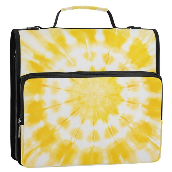 Circular Folder Package 13.6*3.5*12.4 Inches ,Binder Bag，Binder Organizer，Zipper Binder，3 Ring Binder ,Suitable for Work Beautiful Light Yellow Tie Dye