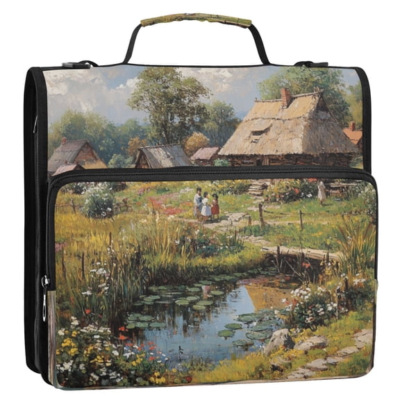 Circular Folder Package 13.6*3.5*12.4 Inches ,Binder BagBinder OrganizerZipper Binder3 Ring Binder ,Suitable for Work Beautiful Mountain Village