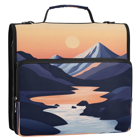 Circular Folder Package 13.6*3.5*12.4 Inches ,Binder Bag，Binder Organizer，Zipper Binder，3 Ring Binder ,Suitable for Work Beautiful River Sunset