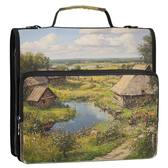 Circular Folder Package 13.6*3.5*12.4 Inches ,Binder BagBinder OrganizerZipper Binder3 Ring Binder ,Suitable for Work A Beautiful Small Village