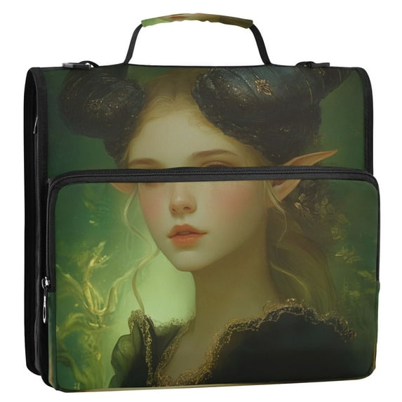 Circular Folder Package 13.6*3.5*12.4 Inches ,Binder Bag,Binder Organizer,Zipper Binder,3 Ring Binder ,Suitable for Work Cartoon Beautiful Fairy Woman