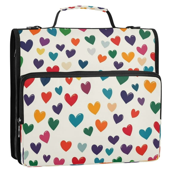 Circular Folder Package 13.6*3.5*12.4 Inches ,Binder Bag,Binder Organizer,Zipper Binder,3 Ring Binder ,Suitable for Work Cartoon Heart Pattern