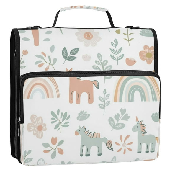 Circular Folder Package 13.6*3.5*12.4 Inches ,Binder BagBinder OrganizerZipper Binder3 Ring Binder ,Suitable for Work Cartoon Rainbow Pony