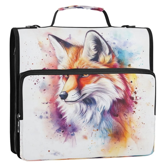 Circular Folder Package 13.6*3.5*12.4 Inches ,Binder Bag，Binder Organizer，Zipper Binder，3 Ring Binder ,Suitable for Work Color Watercolor Cartoon Fox