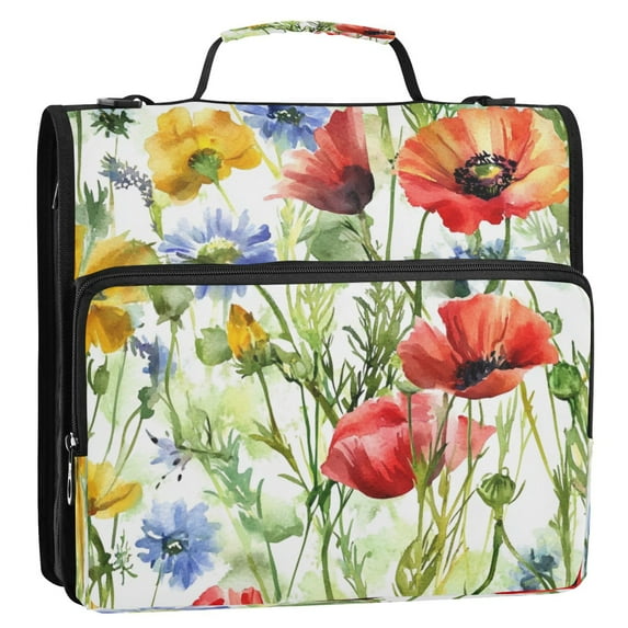 Circular Folder Package 13.6*3.5*12.4 Inches ,Binder Bag,Binder Organizer,Zipper Binder,3 Ring Binder ,Suitable for Work Color Watercolor Flowers Seamless