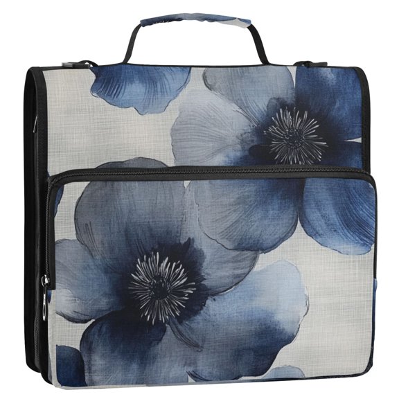 Circular Folder Package 13.6*3.5*12.4 Inches ,Binder Bag,Binder Organizer,Zipper Binder,3 Ring Binder ,Suitable for Work Colorful Blue Flowers