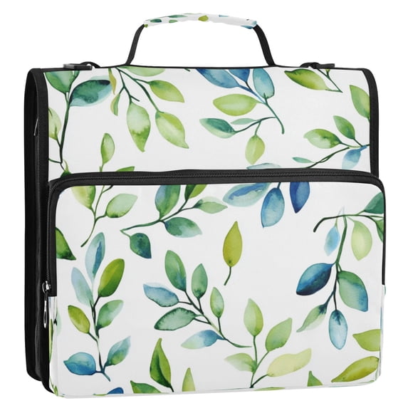 Circular Folder Package 13.6*3.5*12.4 Inches ,Binder Bag,Binder Organizer,Zipper Binder,3 Ring Binder ,Suitable for Work Cool Beautiful Green Leaves