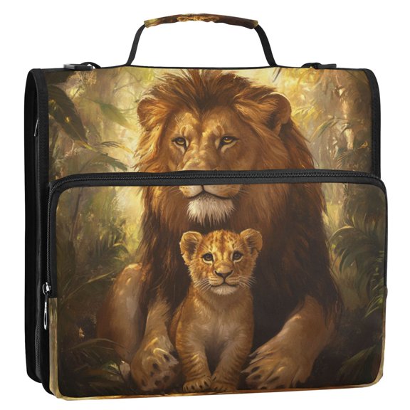 Circular Folder Package 13.6*3.5*12.4 Inches ,Binder Bag,Binder Organizer,Zipper Binder,3 Ring Binder ,Suitable for Work Father and Son Lions