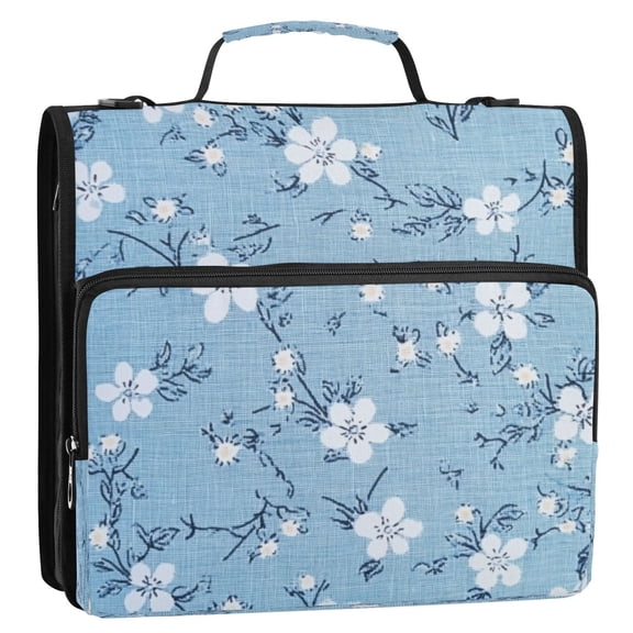 Circular Folder Package 13.6*3.5*12.4 Inches ,Binder Bag，Binder Organizer，Zipper Binder，3 Ring Binder ,Suitable for Work Light Blue Cloth Pattern