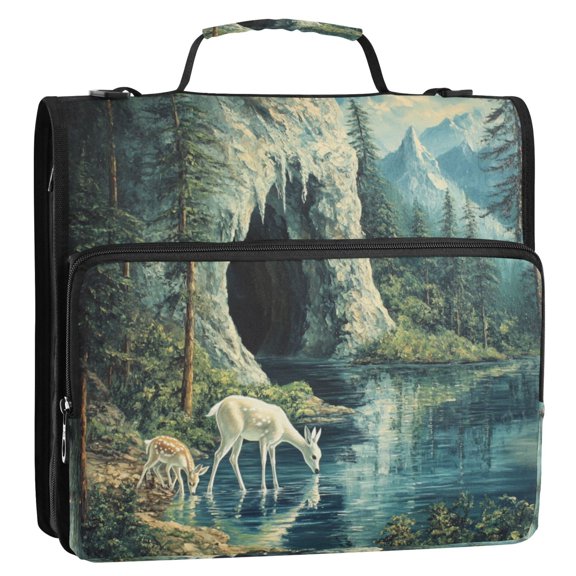 Circular Folder Package 13.6*3.5*12.4 Inches ,Binder Bag，Binder Organizer，Zipper Binder，3 Ring Binder ,Suitable for Work Little Deer Stream Water