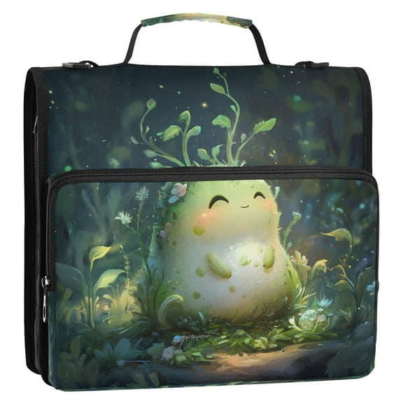 Circular Folder Package 13.6*3.5*12.4 Inches ,Binder Bag,Binder Organizer,Zipper Binder,3 Ring Binder ,Suitable for Work Lovely Cartoon Green Ball