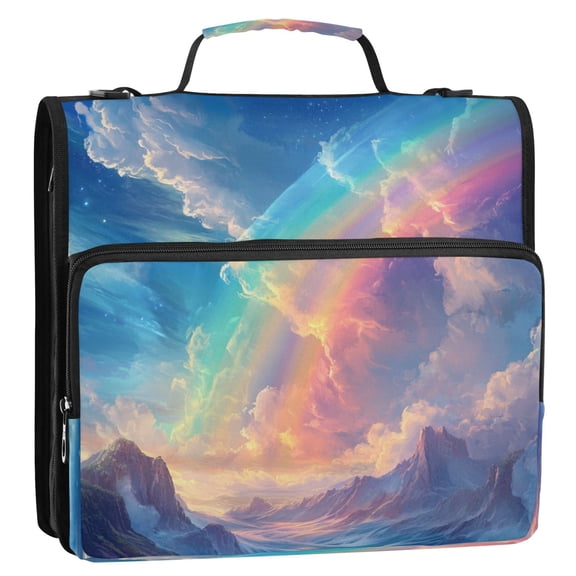 Circular Folder Package 13.6*3.5*12.4 Inches ,Binder BagBinder OrganizerZipper Binder3 Ring Binder ,Suitable for Work Picturesque Rainbow