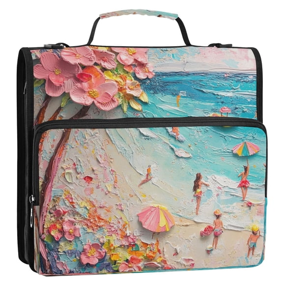 Circular Folder Package 13.6*3.5*12.4 Inches ,Binder BagBinder OrganizerZipper Binder3 Ring Binder ,Suitable for Work Picturesque Spring Sea
