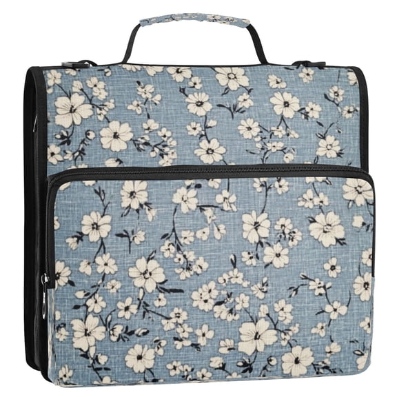 Circular Folder Package 13.6*3.5*12.4 Inches ,Binder Bag，Binder Organizer，Zipper Binder，3 Ring Binder ,Suitable for Work Pretty Cloth Flowers