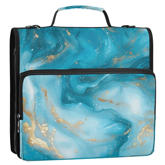 Circular Folder Package 13.6*3.5*12.4 Inches ,Binder Bag，Binder Organizer，Zipper Binder，3 Ring Binder ,Suitable for Work Pretty Marble Pattern
