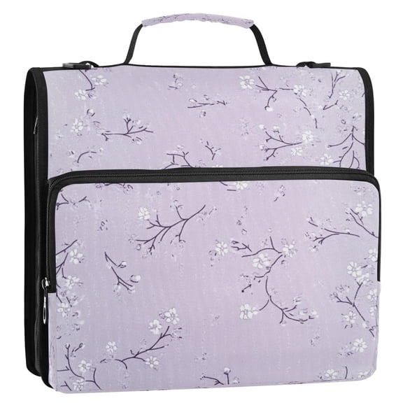 Circular Folder Package 13.6*3.5*12.4 Inches ,Binder Bag，Binder Organizer，Zipper Binder，3 Ring Binder ,Suitable for Work Purple Cloth Flowers